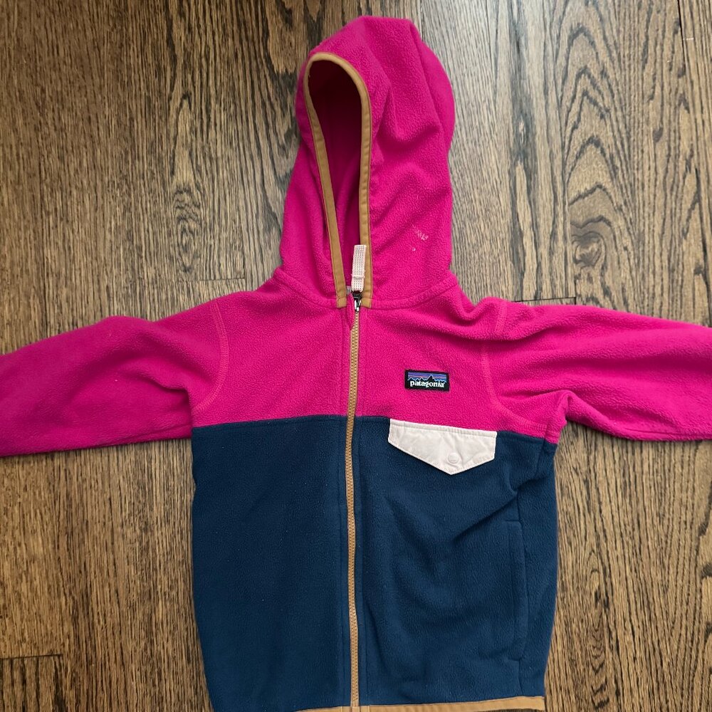 Patagonia Kids’ Full-Zip Fleece Hoodie - 3T - Pink & Navy Colorblock